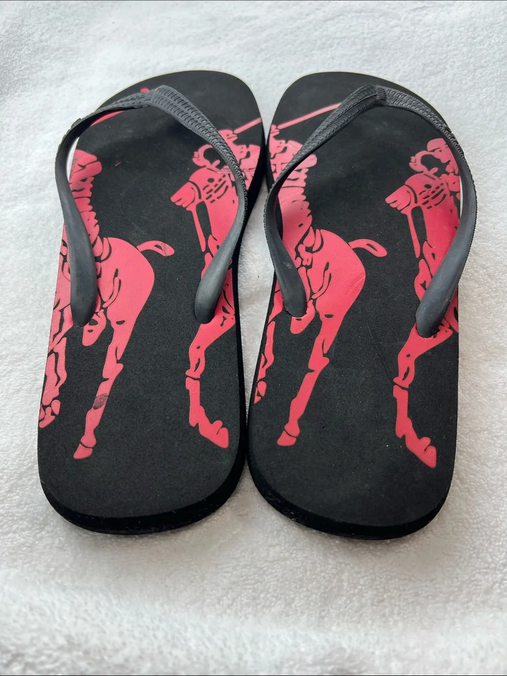 POLO RALPH LAUREN 13D Big Pony Flip Flops Black/Red Unisex Thong Sandals